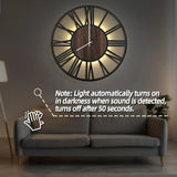 Silent Non Ticking,Rustic Modern Big Wood Clock w. Night Light for Living Roo