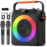 Black Karaoke Speaker W/ Treble/Bass Adjustment,  2 Wireless Microphones