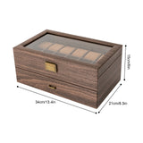 Double-Layer Wood Grain 24-Watch Box Mens Jewelry Holder W/ Drawer