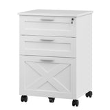 3 Drawer Rolling File Cabinet with Lock & Casters, Wooden Mobile Storage Organizer Printer Stand