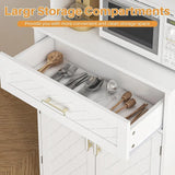 66 Pantry Cabinet with Adjustable Shelves and Drawer, Freestanding Microwave Stand Bakers Rack with Wine Glass Holder, Kitchen P