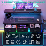 Computer Desk with Drawers 40 Inch Computer Desk with Power Outlet LED Light Gaming Desk