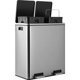 AOOU 16 Gallon Stainless Steel Trash Can, 60L Dual Compartment, Metal Kitchen Step Recycle Bin
