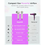 Travel hair dryer for international use, ABS plastic, white, dual voltage 100-240V with ionic