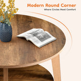 MCQ 32IN Wood Round Coffee Table for Living Room with Storage 2-Tier