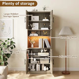 71 Tall Pantry Cabinet with Countertop Kitchen Cabinets with LED Light Strip Microwave Shelf