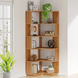 Tribesigns 6 Tier Corner Bookshelf, 64.96 Inch Tall Industrial Corner Bookcase