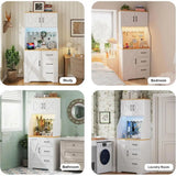 Adjustable Shelf Tall Kitchen Pantry Cabinet with 3 Drawers, LED Light & Charging Station