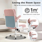 Pink Home Office Chair Mesh Teddy Fleece Swivel Desk Chair with Wheels