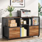 Tribesigns 2 Drawer Wood File Cabinets, Mobile Lateral Filing Cabinet for Letter A4 Size, Printer Stand with Shelves and Drawer