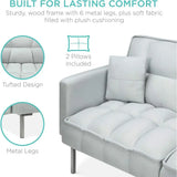 Linen Fabric Split-Back Plush Sofa for Living Room, Bonus Room, or Overnight Guests with 2 Pillows