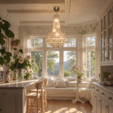 Silver Crystal Chandelier, Round Dimmable Dining Table Crystal Chandelier for bedroom
