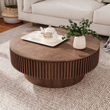 Round Wooden Coffee Table with Storage Shelf for Living Room Apartment