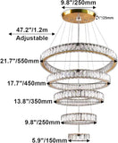 Crystal Chandeliers, Modern 5 Rings Pendant Light Titanium Gold Stainless Steel