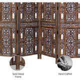 Antique Brown 4-Panel Folding Wood Screen with Ghanti Bells