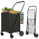 Folding Shopping Cart with Waterproof Liner amp 360 Swivel Wheels Collapsible Grocery Cart