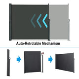 185 x 73 Retractable Side Awning Waterproof UV-Resistant Folding Privacy Screen