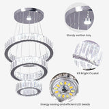 Crystal Chandeliers 3 Rings Ceiling Light Fixture LED Chandelier for High Ceiling Hanging