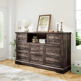 55" Wide 8-Drawer Dresser with Built-in Power Strip & RGB LED Lights