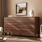 Walnut Dresser for Bedroom, 55.1" Wide Dresser with 6 Drawers
