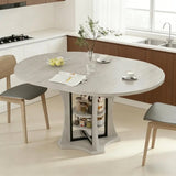 Extendable Dining Table 43"-59" for 4-6, White Faux Marble Round Kitchen Dining Room Table