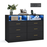 VASAGLE Custos Collection-Dresser for Bedroom w/ LED Lights&Power Strip