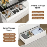 8 Drawer Dresser with LED Light, Modern Chest of Drawers with Hidden Handles and Glass Top for Bedroom