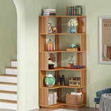 Tribesigns 6 Tier Corner Bookshelf, 64.96 Inch Tall Industrial Corner Bookcase with Anti-Drop Panel,Wood Grain Corner Shelf