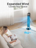 Smart Tower Fan for Bedroom, 90° Oscillating Floor Fan, 28ft/s, 25dB Quiet
