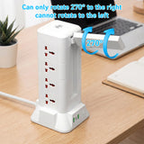 Flat Plug Surge Protector Tower Extension Cord w/ 12 AC Outlets 3 USB Ports