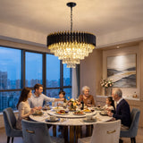 Modern Black & Gold Crystal Chandelier, Dimmable 5-Tier Round K9 Crystal Chandelier