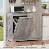 Double Tilt Out Trash Can Cabinet Wooden Farmhouse Kitchen Garbage Bin Enclosure with Negative Ion