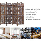 Antique Brown 4-Panel Folding Wood Screen with Ghanti Bells