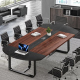 8FT Modern Walnut Black Curved Conference Table