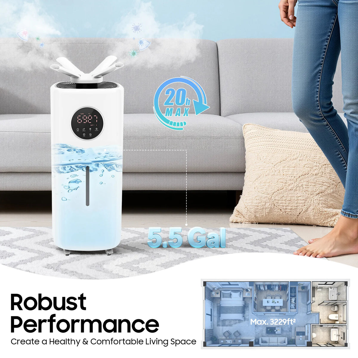 Commercial Humidifier, 5.5gal Water Tank Capacity Customizable Mist Co ...