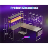 L Shaped Desk Gaming Desk with LED Light Power Outlet 53 Inch Reversible L Shaped Computer Table