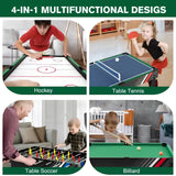 4-In-1 Multi Game Table with Football Billiards Ice Hockey Table Tennis