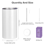 12/24 Pack 12oz Sublimation Tumblers,With Straw Cap Flat Bottom Blank Cup for DIY Heat
