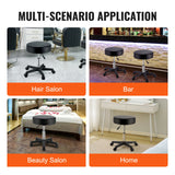 SucceBuy Rolling Round Stool 40cm Diameter w/ 5 Swivel Casters 360° Rotation Height Adjustable Round