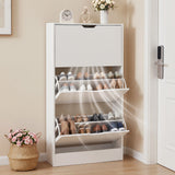 Wooden Shoe Storage Organizer with 3 Flip Drawers for Entryway, Hallway