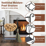 Metal Firewood Rack Set with 4 Fireplace Tools Fireside Wood Storage Organizer