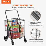 Folding Shopping Cart, Jumbo Grocery Cart With Double Baskets, 360Swivel Wheels, Heavy Duty Utility Cart, 110 LBS Large