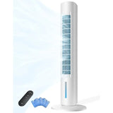 Portable evaporative air cooler for windowless rooms, white plastic unit