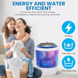 Portable washer for compact laundry use, translucent ABS plastic tub, white color, quiet operatio