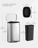 SONGMICS 13 Gallon (50 L) Trash Can, Stainless Steel Kitchen Garbage Can, Recycling or aste Bin, Soft Close, Step-On Pedal, Rem
