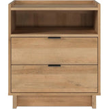 Oak Nightstand with 2 Drawers and Open Shelf, 23.75W x 26.75H x 16D