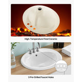 SucceBuy Semi Recessed Bathroom Sink 19.09x16.73in Oval Vessel Sink with Overflow Hole and 3 Faucet Holes