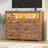 6 Drawer Dresser with Lights and Open Space for Bedroom, Wood Dressers