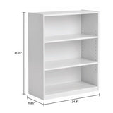 3-Shelf Bookcase with Adjustable Shelves, White, Freestanding Storage Organizer for Books, Office Supplies, Toys, Kitchen, Bathroom, Closet, Durable Wood/Plastic Frame, Easy to Assemble, Space-Saving