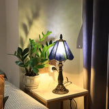 Small Tiffany Table Lamp Stained Glass Desk Lamps 6X6X14 Inch Bronze Resin Base